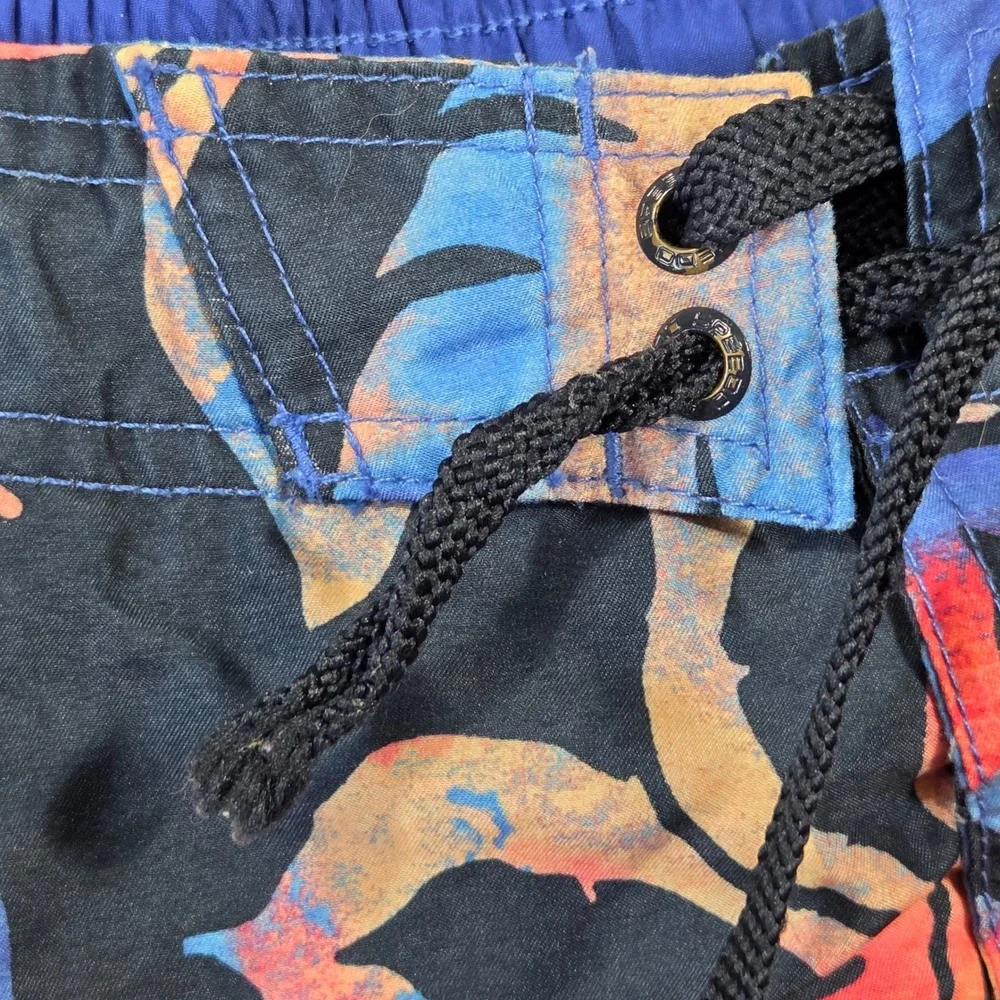 Speedo Mens Medium Tropical Floral Swim Trunks Blue Orange Monstera Board Shorts